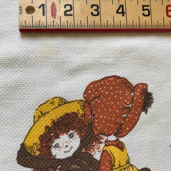 Holly Hobbie Style 70s Kitchen Tea Towel Prairie Bonnet Girl with Tricycle Bike - Picture 4 of 5